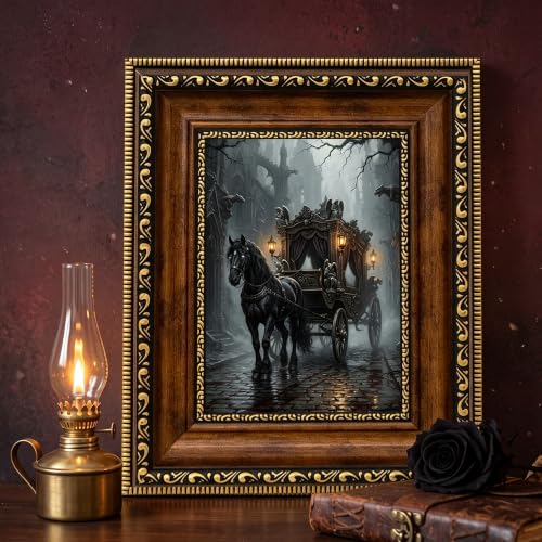 Gothic Horse Carriage Wall Art - Framed Victorian Dark Fantasy Canvas - Ghost Variation