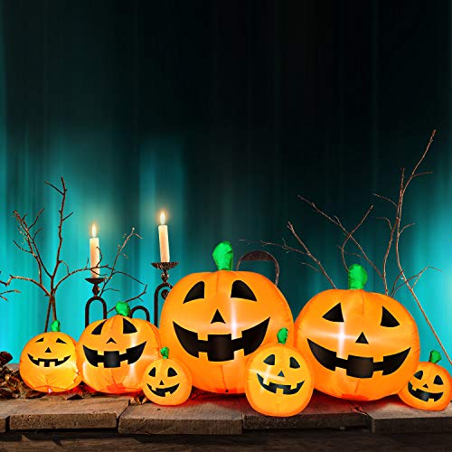 Halloween Inflatable Pumpkin Decorations Set - 8 ft Yard Lights with Internal LED, Easy Setup