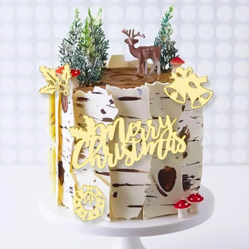 Christmas Bells Wreath Cake Topper - Acrylic Cupcake Decoration - Merry Christmas Variation