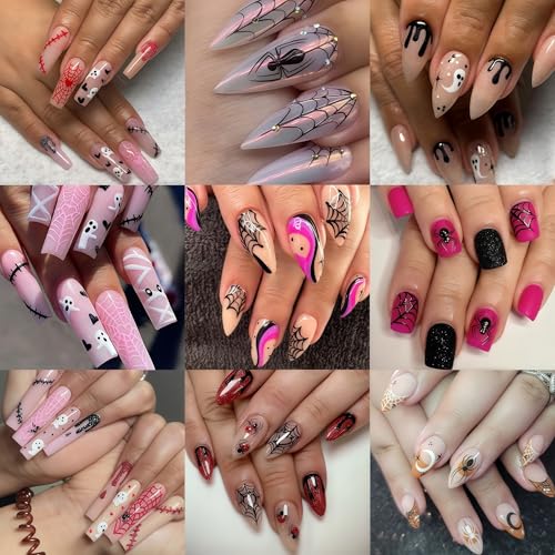 Halloween Nail Stickers Set - Black White Spider Web Blood Heart Ghost Punk Retro