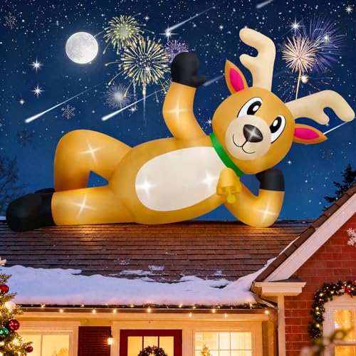 Kalolary 10.5FT Long Christmas Inflatable Reindeer Lying Outdoor Decoration - With Lights