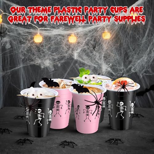 Halloween Party Supplies Skeleton Pink Black 22 Cups & 8 Fake Eyeballs