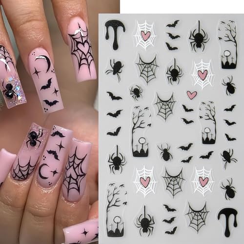 Halloween Nail Stickers Set - Ghost Bat Spider Web 3D Self-Adhesive Nail Art Decals - Halloween Style