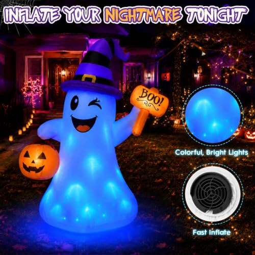 4.5 FT Halloween Ghost Inflatable with Pumpkin and LED Lights Outdoor Yard Decor