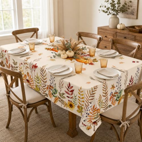 Autumn Leaves Border Fall Tablecloth 60 x 102 Inches - Water-Resistant Fabric