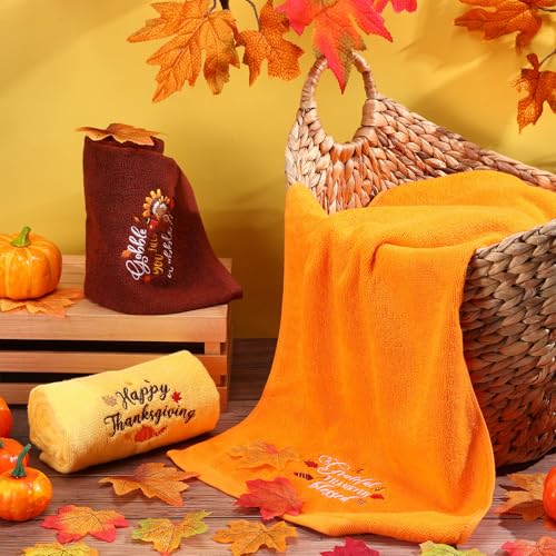 Halloween Hand Towels Set - Multicolor Embroidered Turkey - 3 Pieces, Autumn Decor