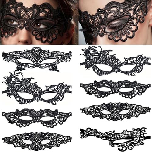 6-Piece Black Lace Eye Masks Set for Costume Parties and Masquerades