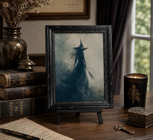 Witch Wall Art - Framed Halloween Moody Gothic Decor - 11"L x 9"W - Black Frame