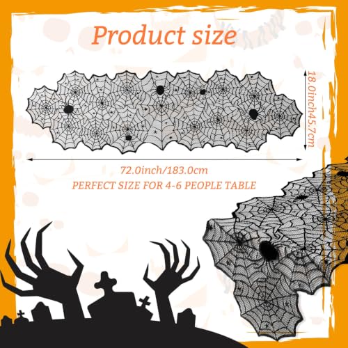 2 PCS Halloween Table Runner with Black Lace Spider Web - 72 Inch, Spooky Holiday Decor
