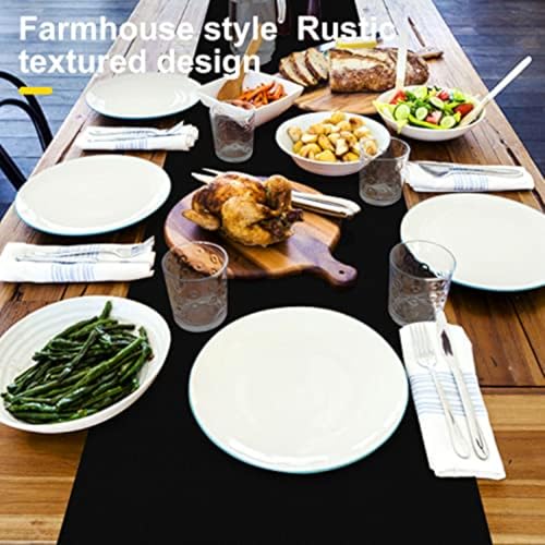 Wipeable Farmhouse Table Runner 108 Inch Black for Indoor Outdoor Dining