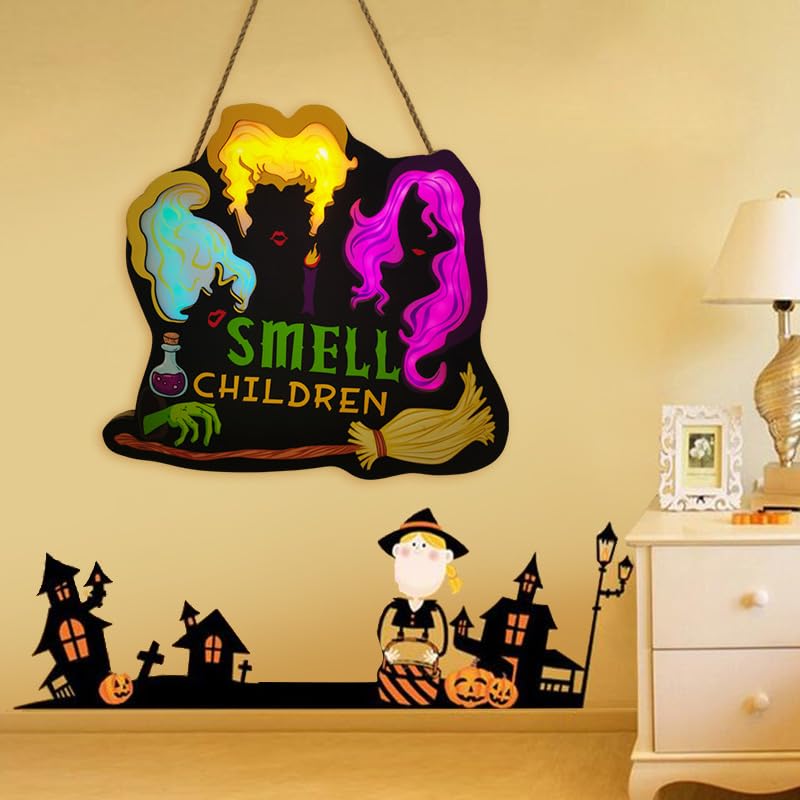 Halloween Door Decorations B - Wooden Pumpkin & Ghost Hanging Sign for Front Door & Wall
