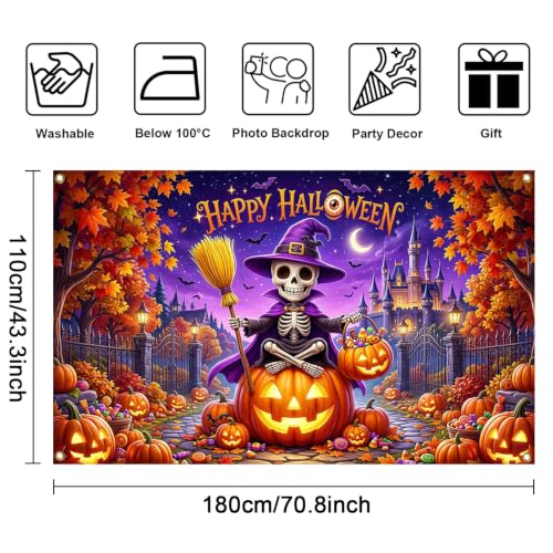 Halloween Banner Witch Theme Purple 70.8x43.3 Inches - Horror Party Decor