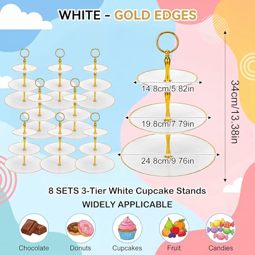 Gold and White 3-Tier Plastic Cupcake Stand Set - Elegant Dessert Serving Tray