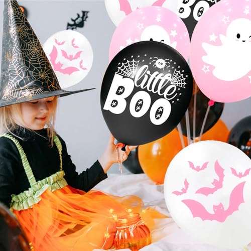 Halloween Balloons Set with Ghost, Bat, Web Design - Pink, White, Black, Variation Wsj06