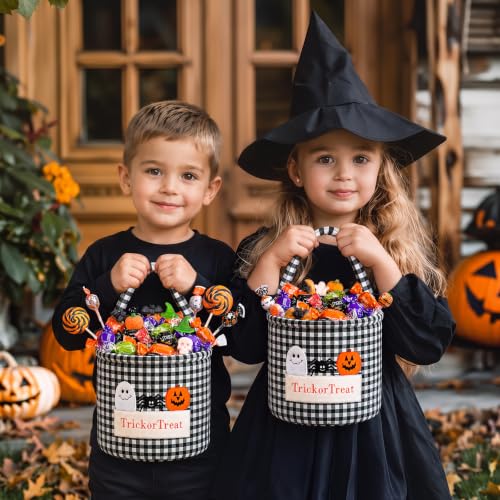 Halloween Trick or Treat Candy Basket - Black White Gingham Variation
