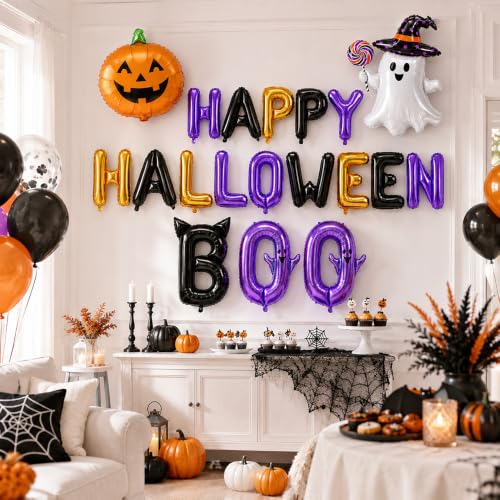 Halloween Balloon Decorations Set with Ghost, Pumpkin & Letter Balloons