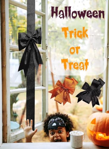 Black Holiday Ribbon & Bow Set for Cabinets - 4 Pcs Festive Wreath Decorations
