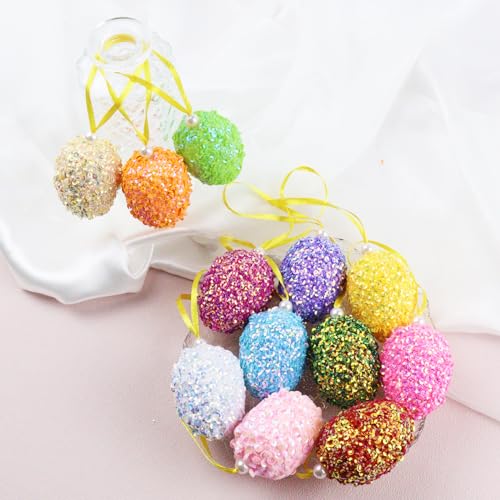 12PCS Glitter Easter Hanging Egg Ornaments for Tree & Decor