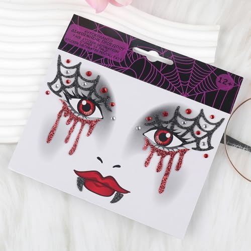 Halloween Face Tattoo Spider Web Stickers with Rhinestones - Variation 08.Halloween B