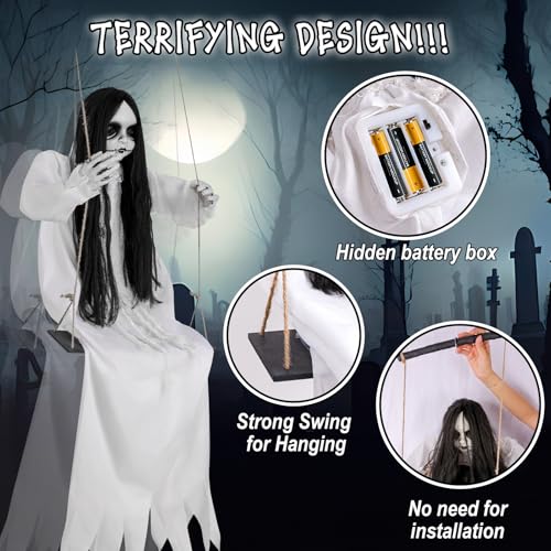 Scary Halloween Hanging Ghost Doll - 45-Inch Swinging Creepy Decor with Variation: White Robed Ghost