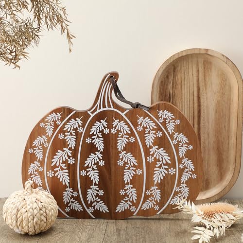 Pumpkin Shaped Acacia Wood Cutting & Serving Board - Autumn Decor