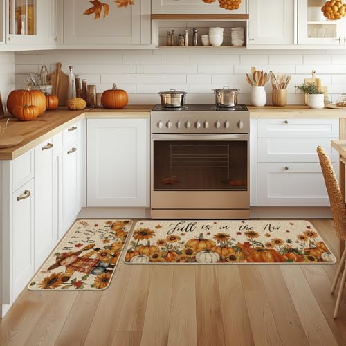 Fall Kitchen Mats Set of 2 Non-Slip Decor Mats for Entryway and Floor Protection