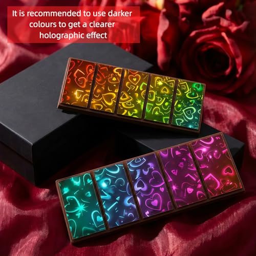 Holographic Silicone Chocolate Mold Rectangle & Heart - Rainbow Light Effect