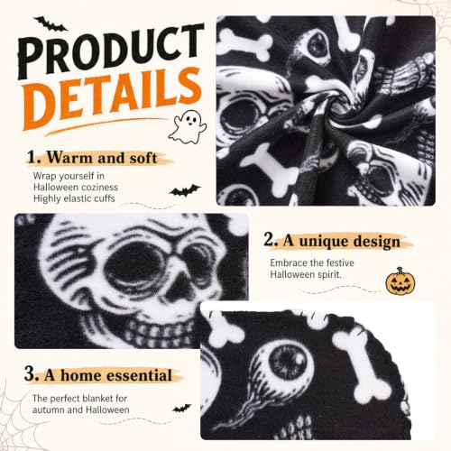 Halloween Skull Fleece Throw Blanket Set - 12 Pieces Cozy Spooky Decor