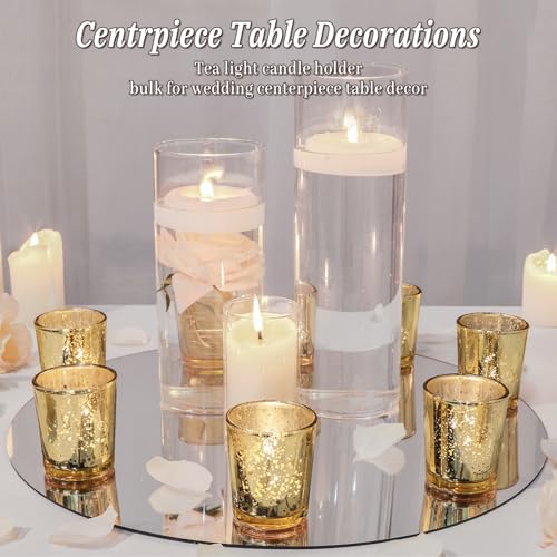 Gold Votive Candle Holders Set of 24 - Elegant Mercury Glass Tea Light Holders