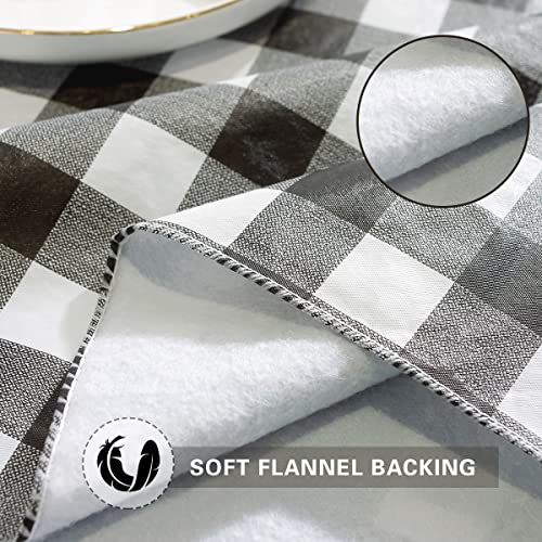 Vinyl Plaid Tablecloth 60x120 Inch Black and White Waterproof Stain-Resistant Rectangular