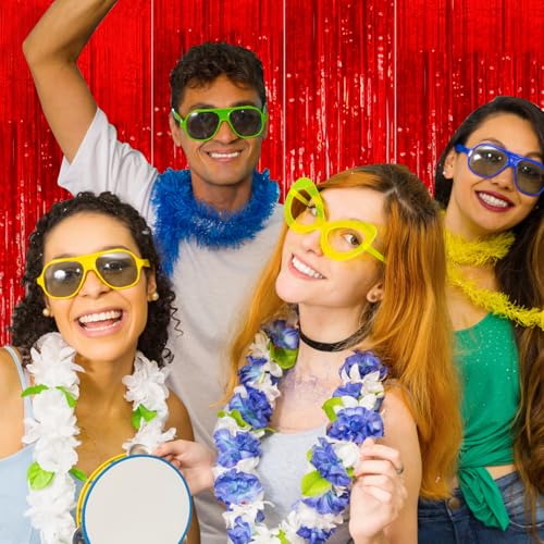 Shiny Red Foil Fringe Curtain Backdrop for Party Photo Booth Decorations - 3 Pack