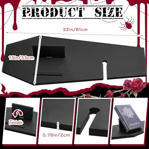 Halloween Coffin Bathtub Tray with Tablet and Wine Holder - Black Wooden Bath Caddy