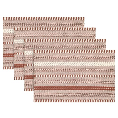 Caramel Woven Braided Stripe Placemats Set of 4 - 12x18 Inches