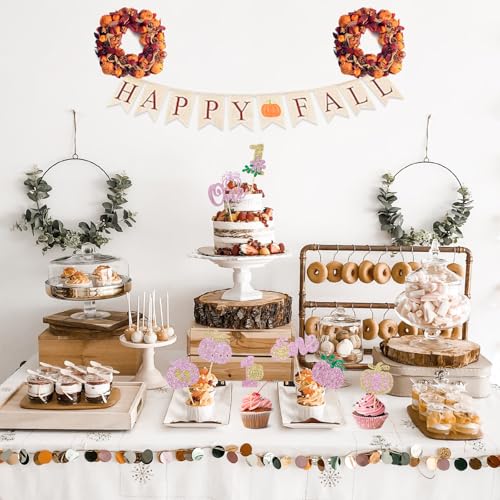 Pink Glitter Pumpkin Cupcake Toppers - 48Pcs Fall & Halloween Party Decorations, First Birthday