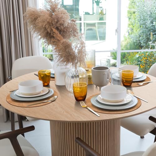 Camel Round Washable Heat-Resistant Placemats Set of 12 - Waterproof Faux Leather Table Mats for Kitchen & Dining