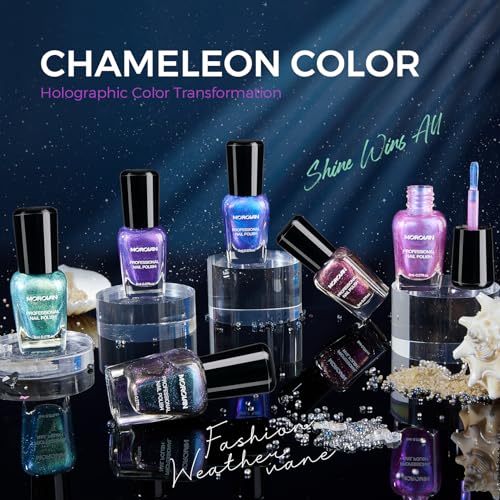 Morovan Chameleon Aurora Nail Polish Set - 6 Holographic Quick Dry Colors