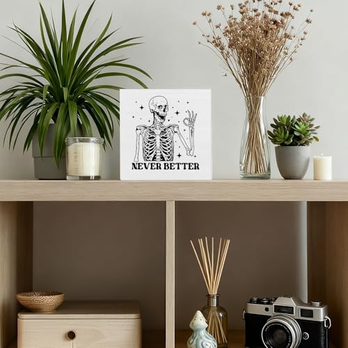 Halloween Skeleton Decor - Wooden Gothic Skeleton Figurine for Home & Office