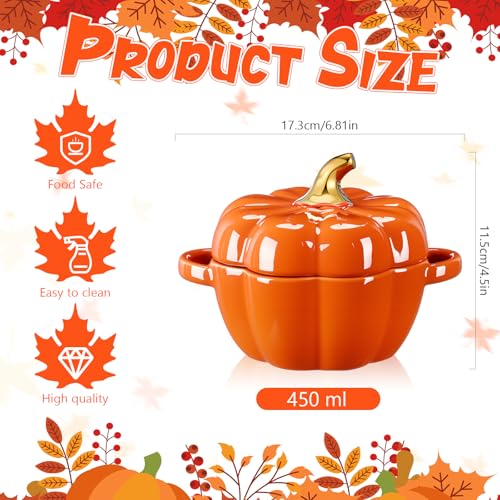 Ceramic Pumpkin Bowls Set of 3 - 15.5 oz Halloween Thanksgiving Decor