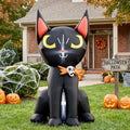Inflatable Black Cat Halloween Decoration with LED Lights & Skeleton Badge - 4ft