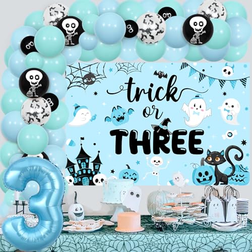 Halloween 3rd Birthday Party Decorations Balloon Garland Kit with Number 3 Foil Balloon for Boy Trick or Treat