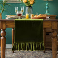 Olive Green Velvet Table Runner 14x72 Inches Luxurious Retro Ruffle Decor