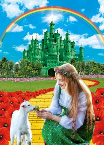 Green Castle Rainbow Floral Backdrop 8x10FT - Baby Shower & Party Decorations