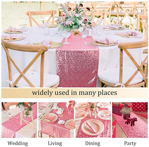 Pink Sequin Table Runner 2 Pack - Elegant Glitter Fabric for Weddings & Parties