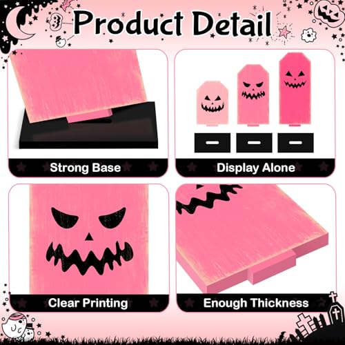 Pink Tombstone Halloween Ghost Tray Decor Sign - 3 Pack Wooden Table Signs