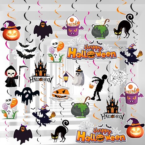 Halloween Hanging Swirl Decorations 32pcs Ghost Bat Pumpkin Party Supplies