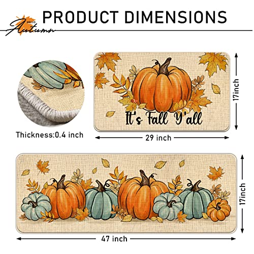 It's Fall Y'all Pumpkin Patch Kitchen Rugs Set of 2 - Autumn Harvest Decor