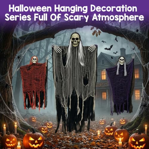 Halloween Hanging Skeleton Ghost Decorations Grim Reapers Set - Indoor Outdoor Spooky Decor
