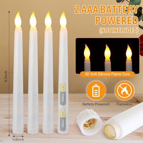 LED Flameless Taper Candles Bulk 36 Pieces - White, 8.5 Inch, Safe & Windproof