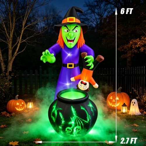 6 Ft Halloween Inflatable Witch with Child Outdoor Decor with LED Lights