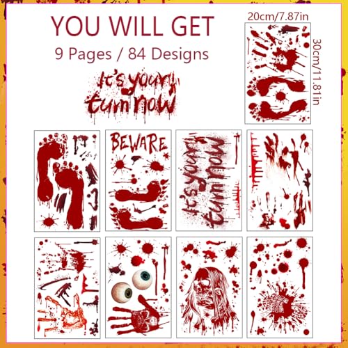 Halloween Window Clings Decorations Bloody Handprint & Footprint Stickers - Red Variation